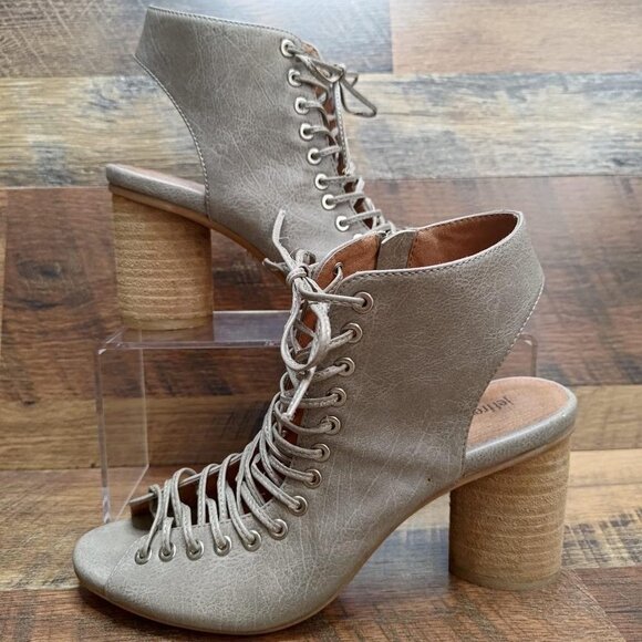 Jeffrey Campbell Women's Covets Gray Lace up Zip Heeled Block Sandals Size 7 US - Picture 1 of 7
